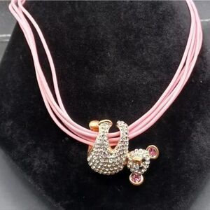JTV Rhinestone Koala Bear Pink Cord Statement Necklace NWOT